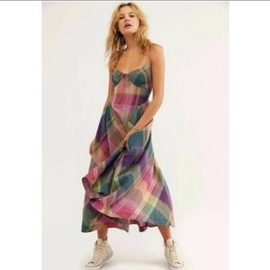 Free People All Tied Up Rainbow Plaid Maxi Dress